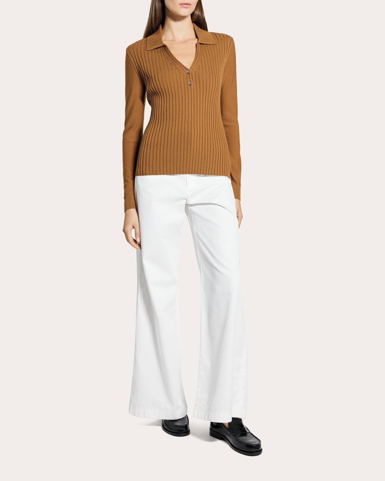 Ribbed Wool Collared Polo Sweater