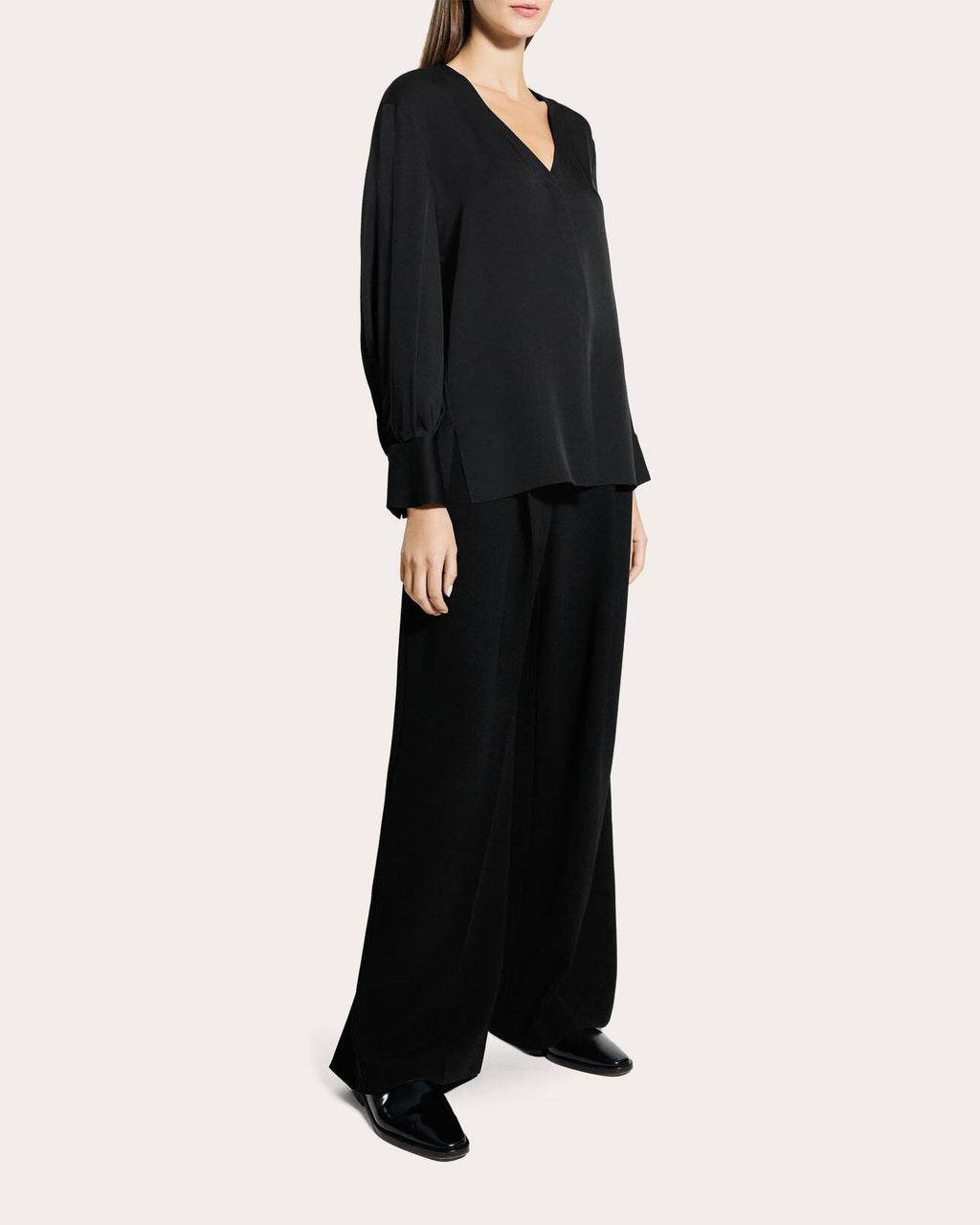 Silk Georgette Blouson-Sleeve Blouse