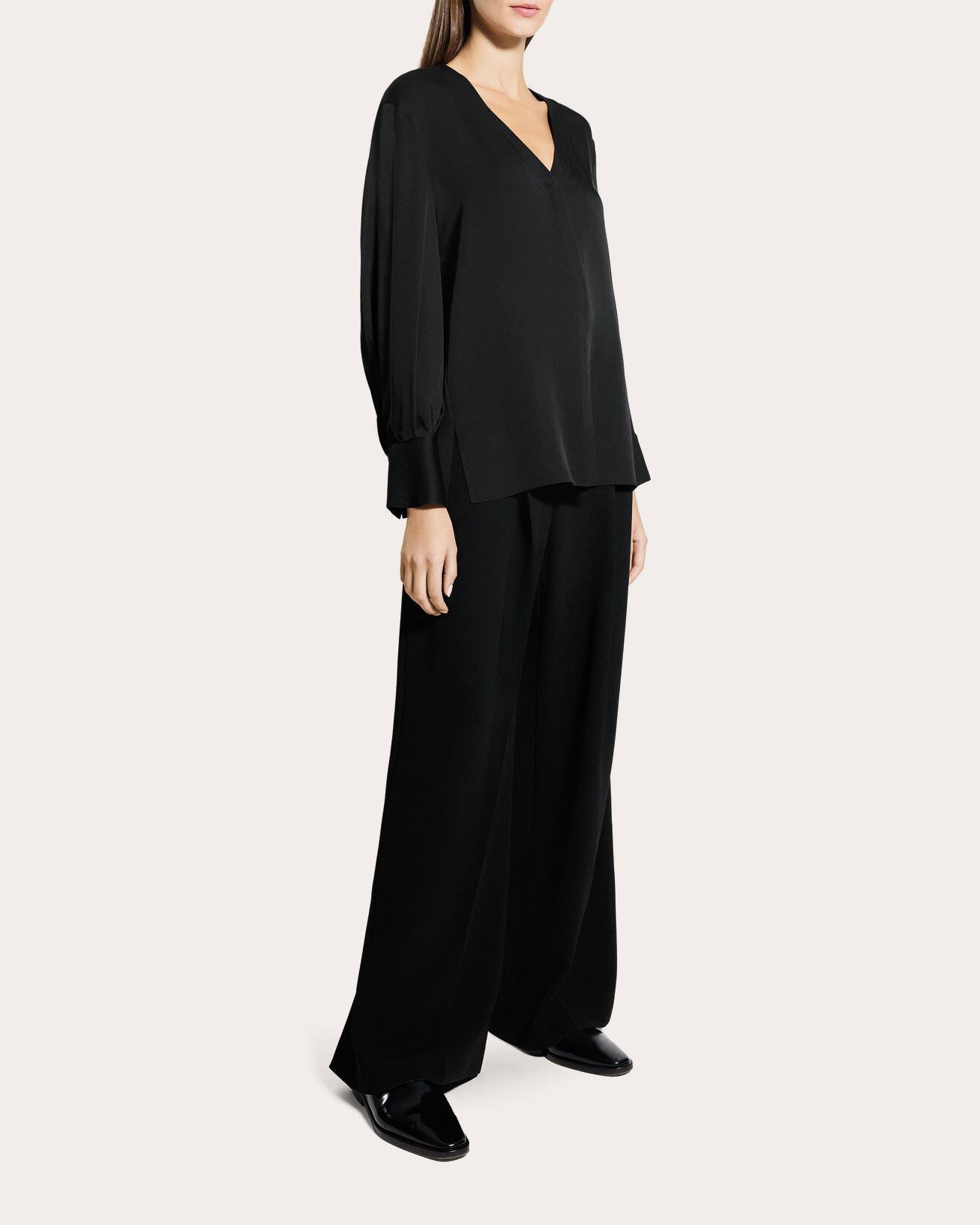 Silk Georgette Blouson-Sleeve Blouse