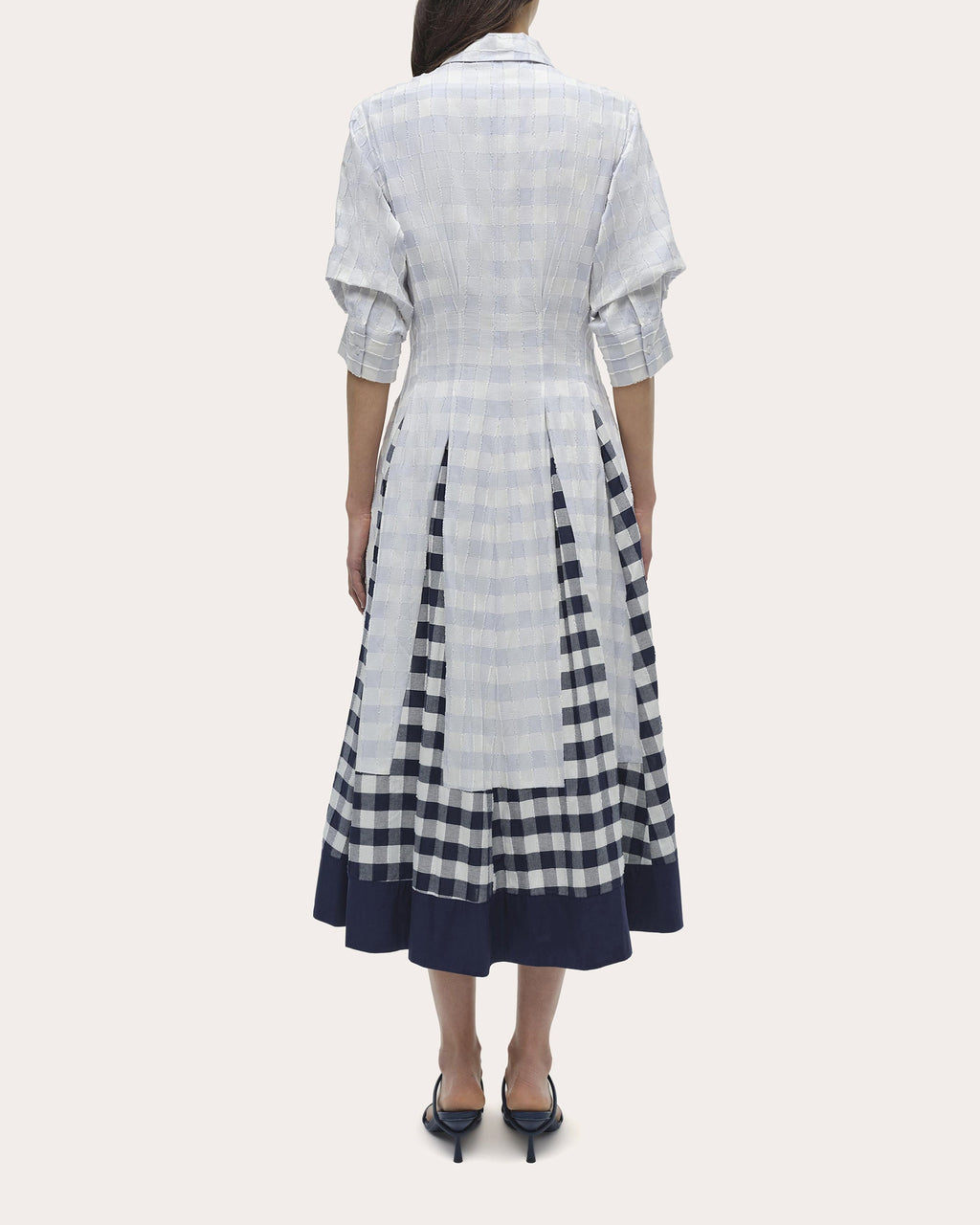 Jazz Gingham Cotton Fil-Coupe Pintuck Midi Dress
