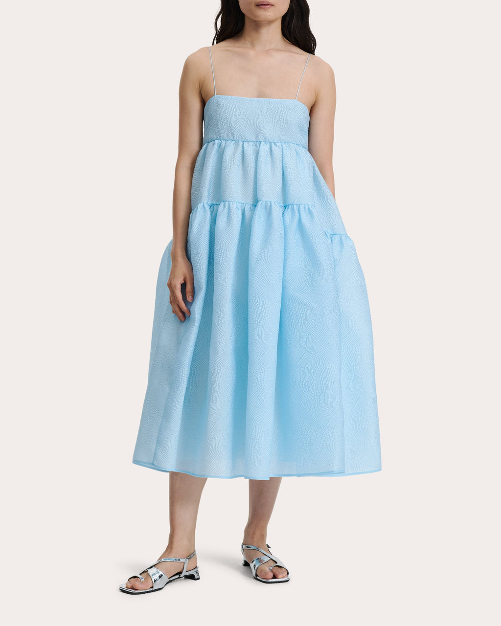 Sofie Tiered Matelassé Tie-Back Midi Dress