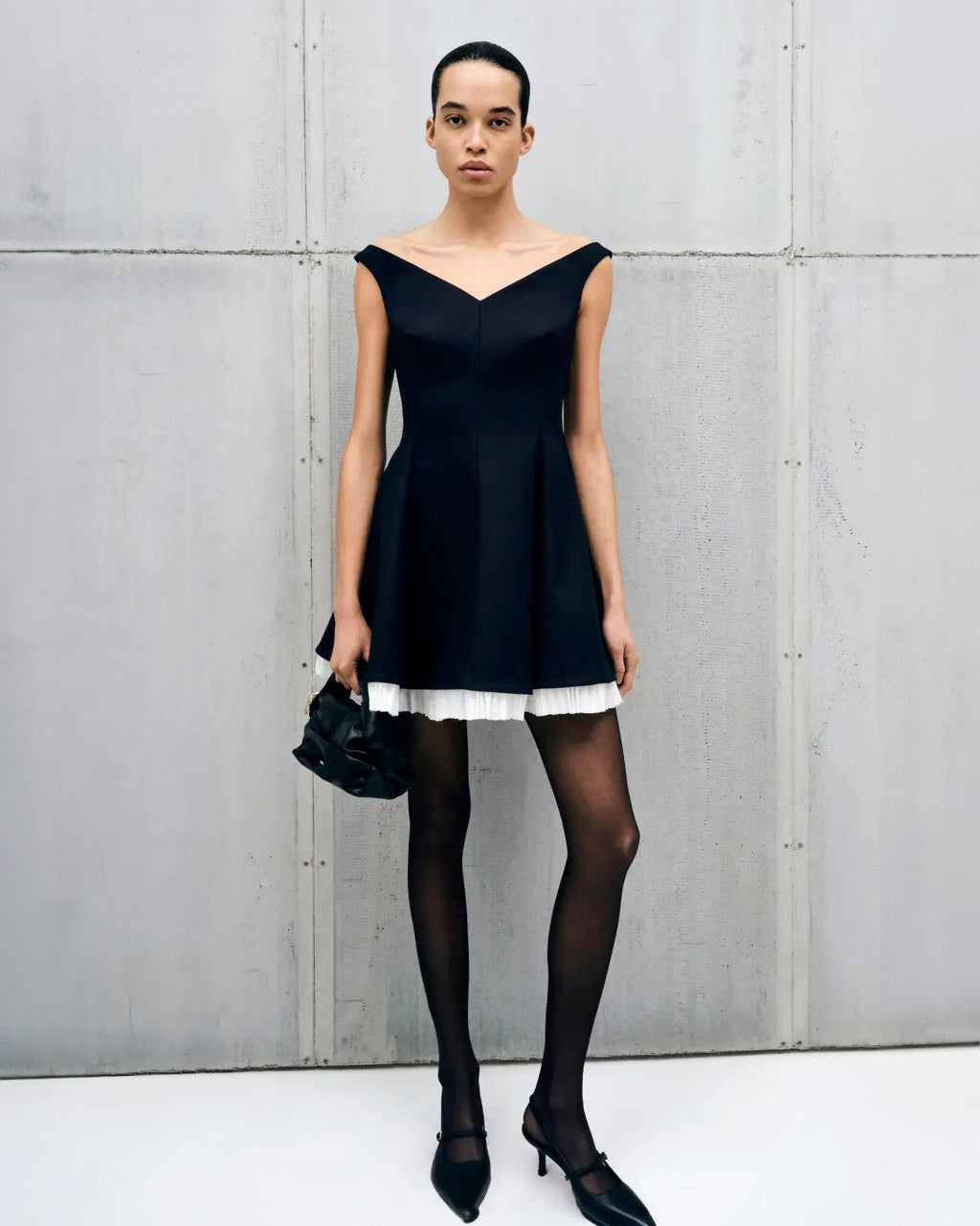 Dorothie Plissé Crepe Flared Mini Dress