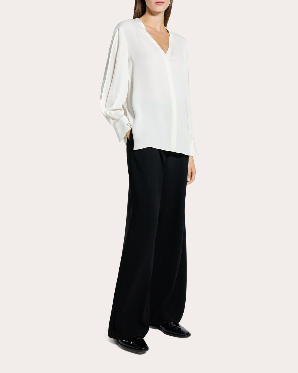 Silk Georgette Blouson-Sleeve Blouse