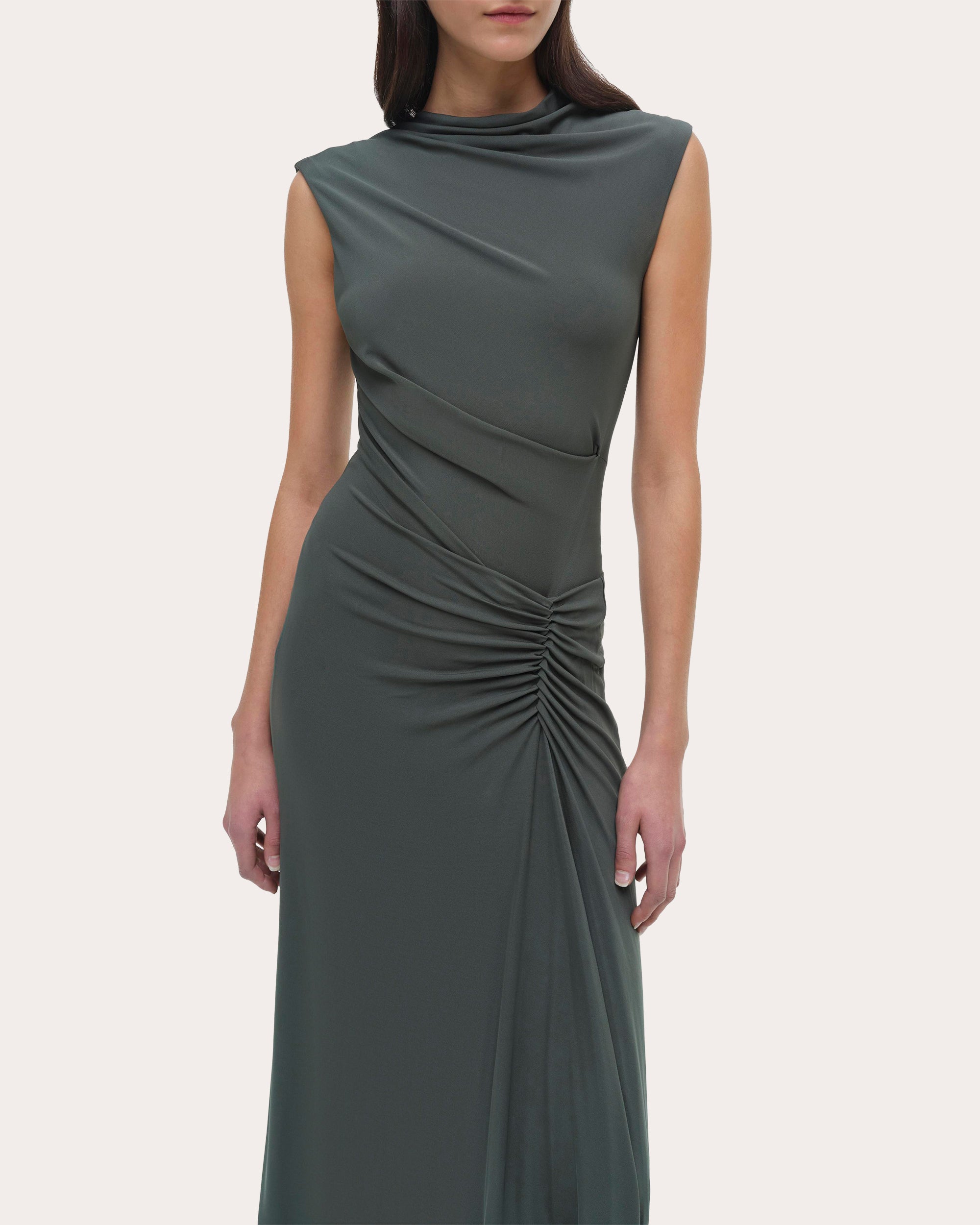 Acacia Draped Ruched Jersey Midi Dress