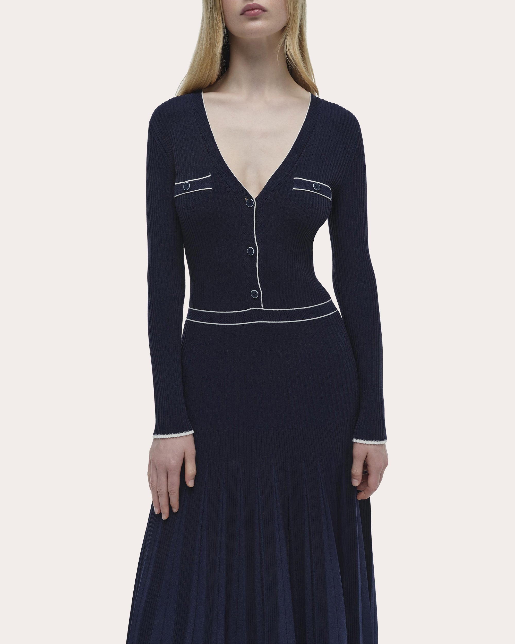 Heloisa Rib Knit Pleated Midi Dress