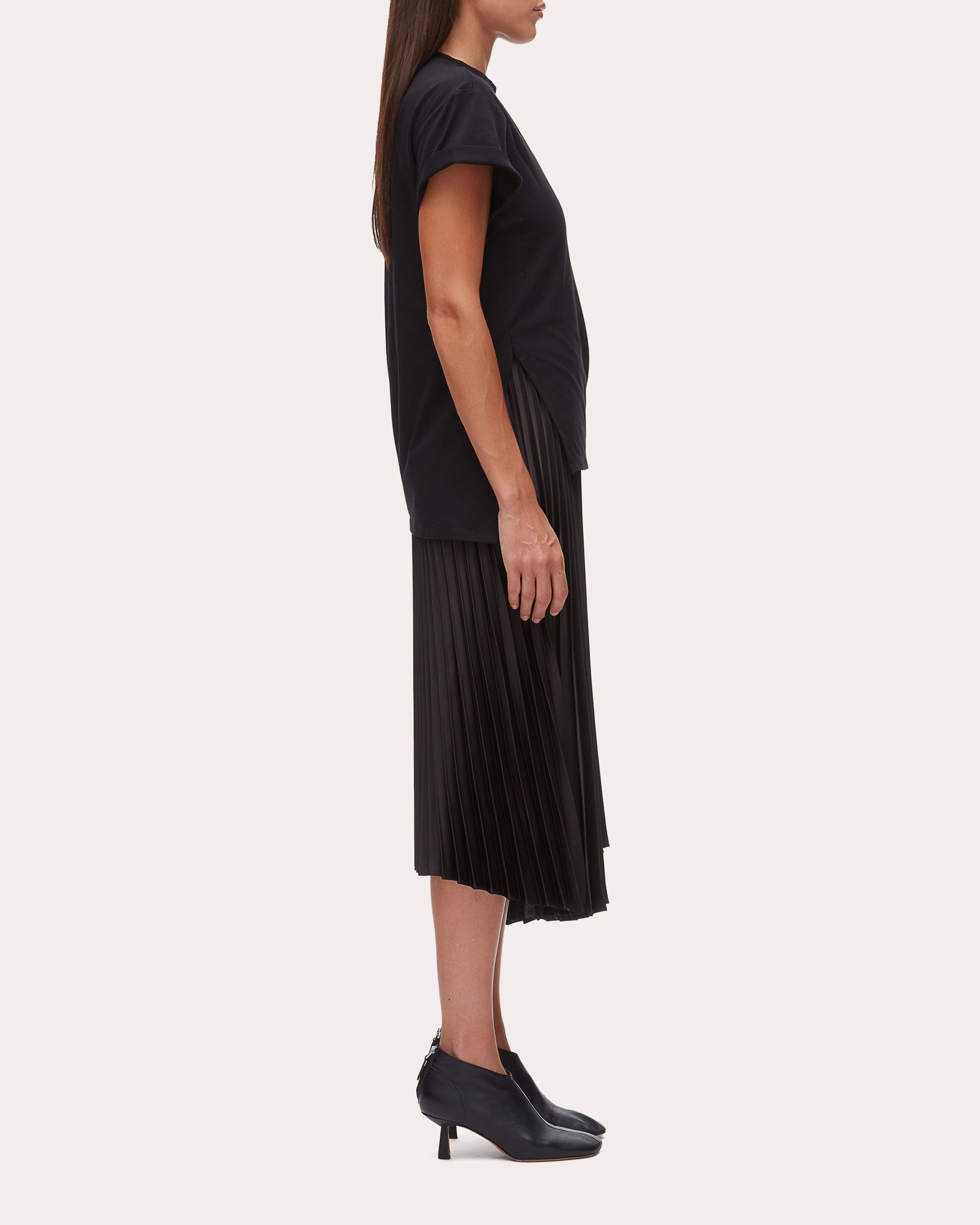 Jersey Satin Combo Pleated T-Shirt Dress