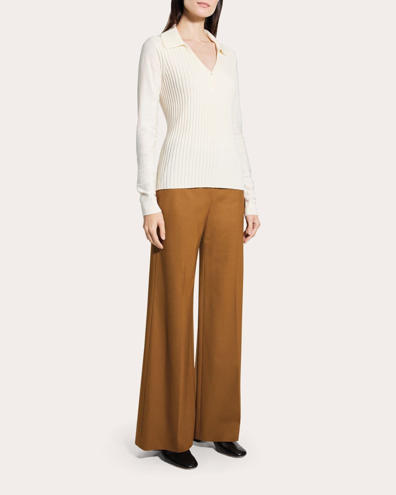 Ribbed Wool Collared Polo Sweater