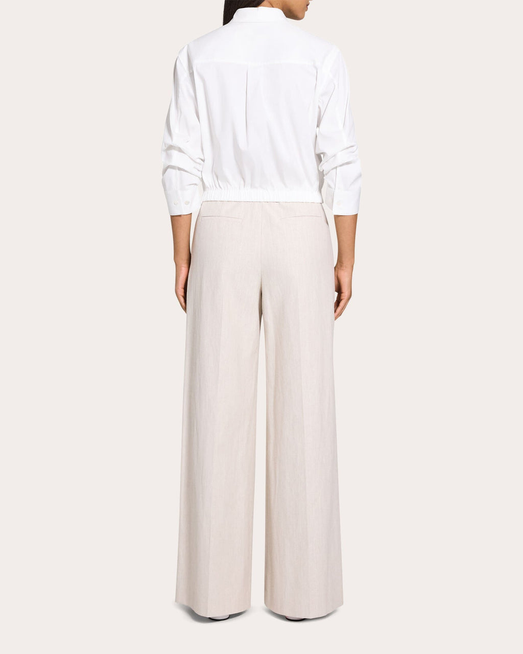 Gathered-Sleeve Cinched Button-Up