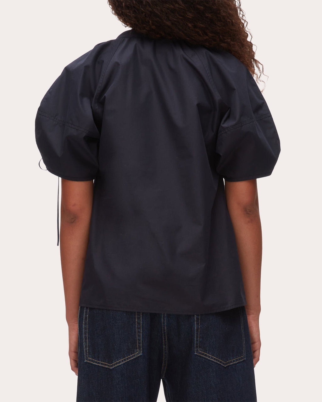 Cotton Poplin Ruched Puff-Sleeve Top