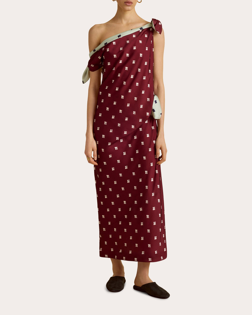Floral Satin Twill Tied Asymmetric Maxi Dress