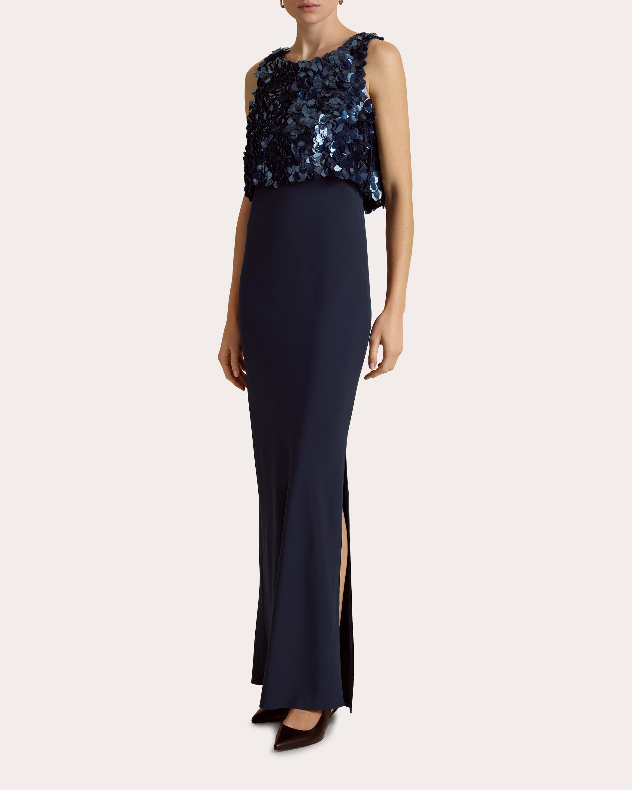 Sequin Paillette Crepe Bias Column Dress