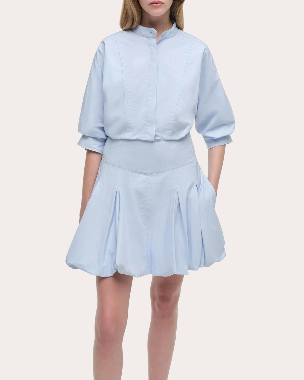 Effie Poplin Bubble-Hem Mini Shirt Dress
