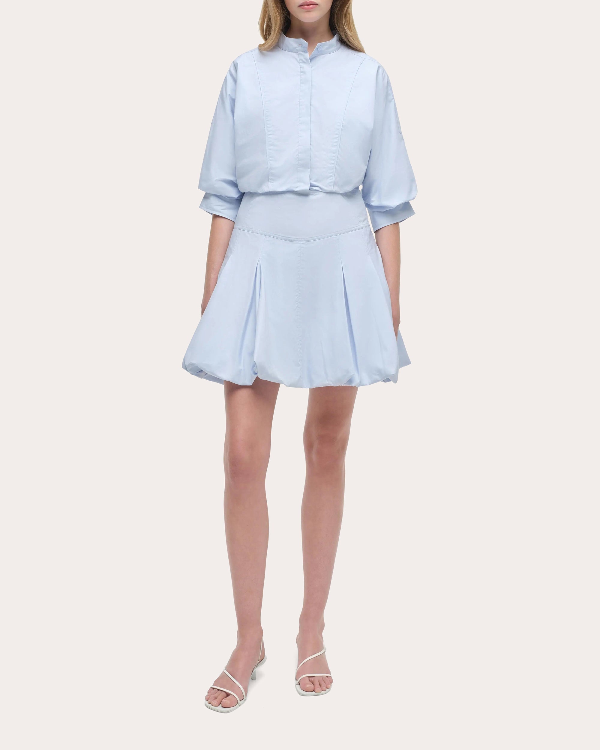 Effie Poplin Bubble-Hem Mini Shirt Dress
