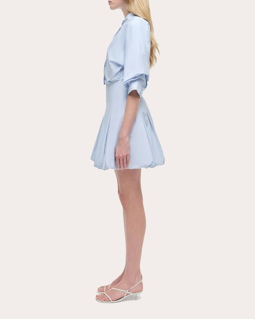Effie Poplin Bubble-Hem Mini Shirt Dress