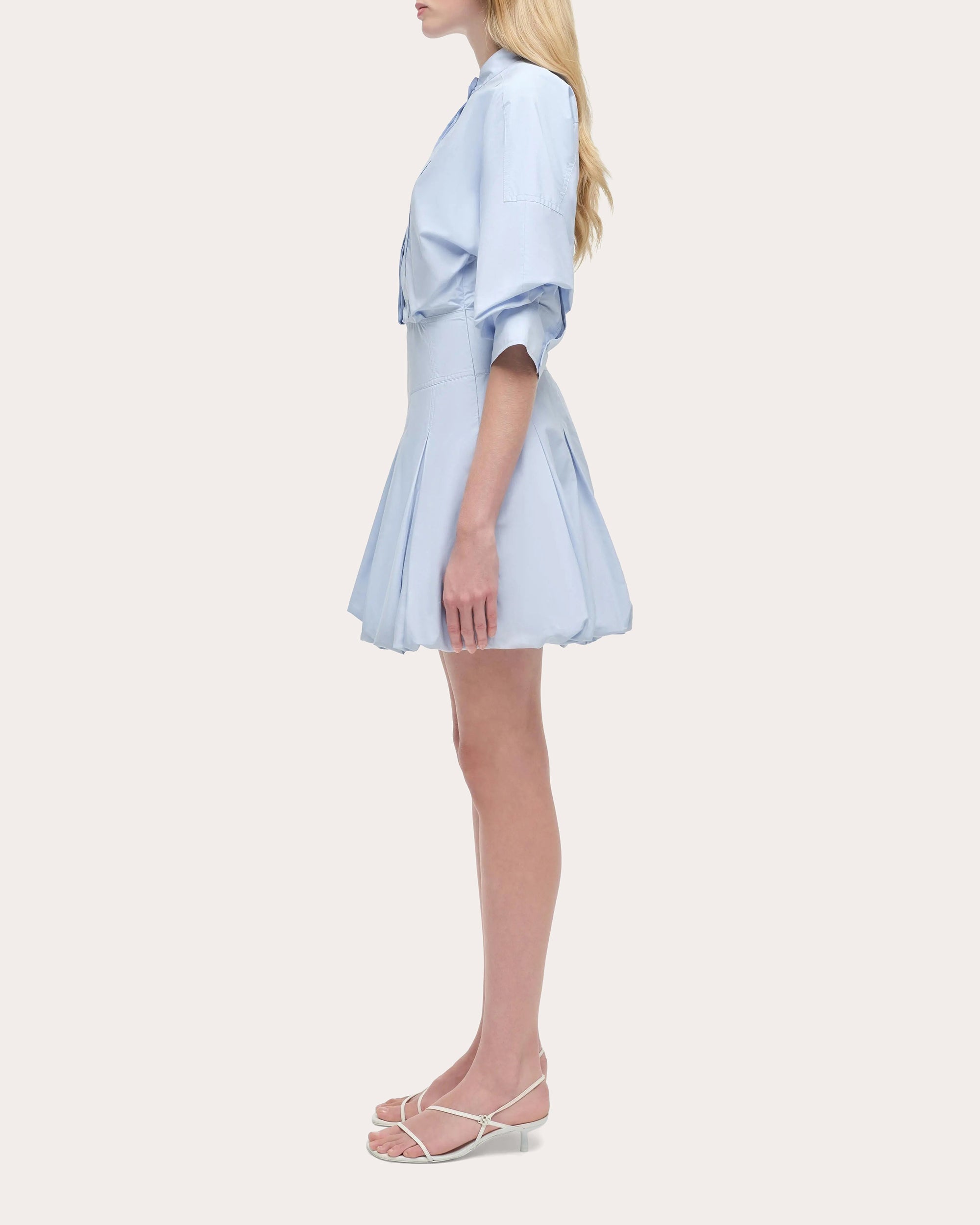 Effie Poplin Bubble-Hem Mini Shirt Dress