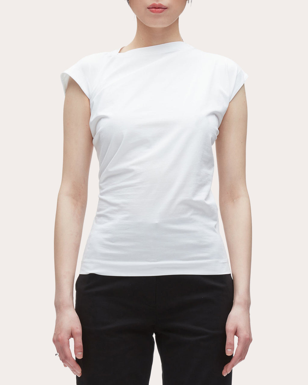 Cotton Jersey Asymmetric Draped T-Shirt
