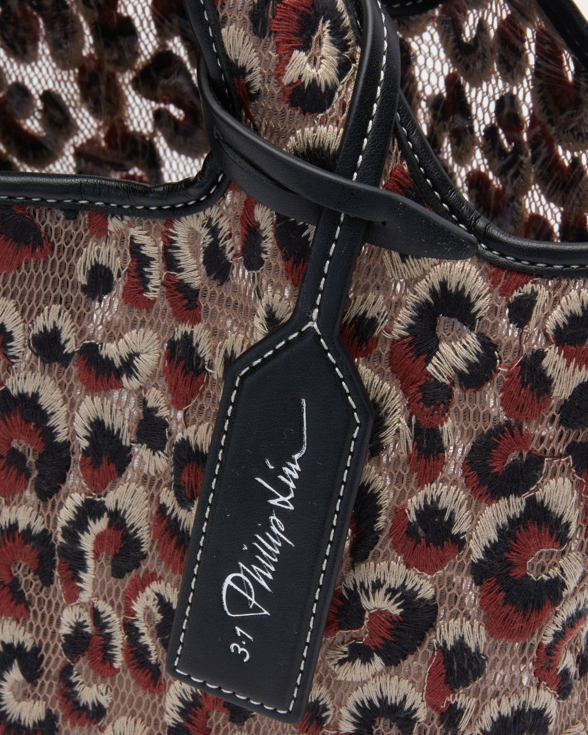 Mini Embroidered Leopard Mesh Market Tote