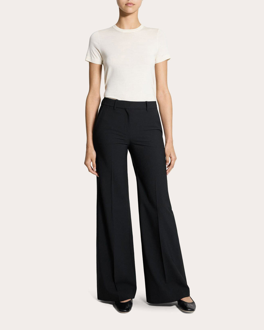 Fluid Wool Creased Flare Trousers