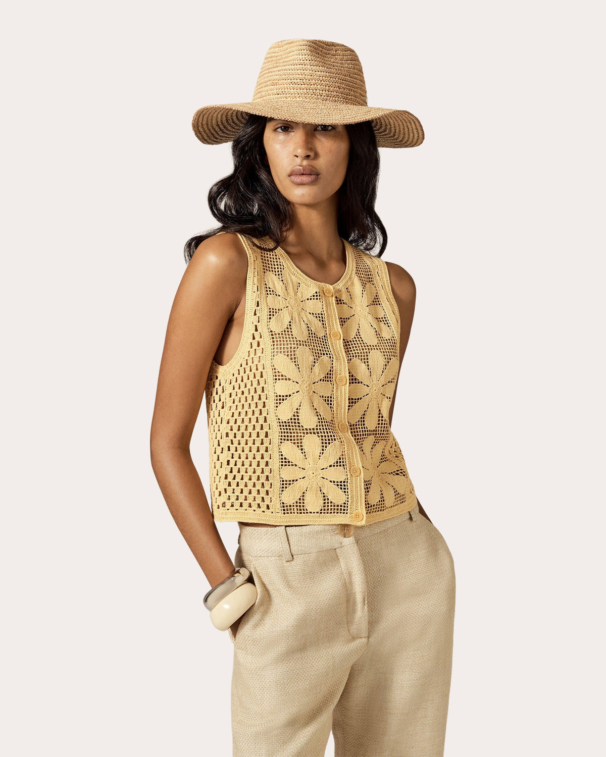 Steevie Stripe Crocheted Raffia Fedora