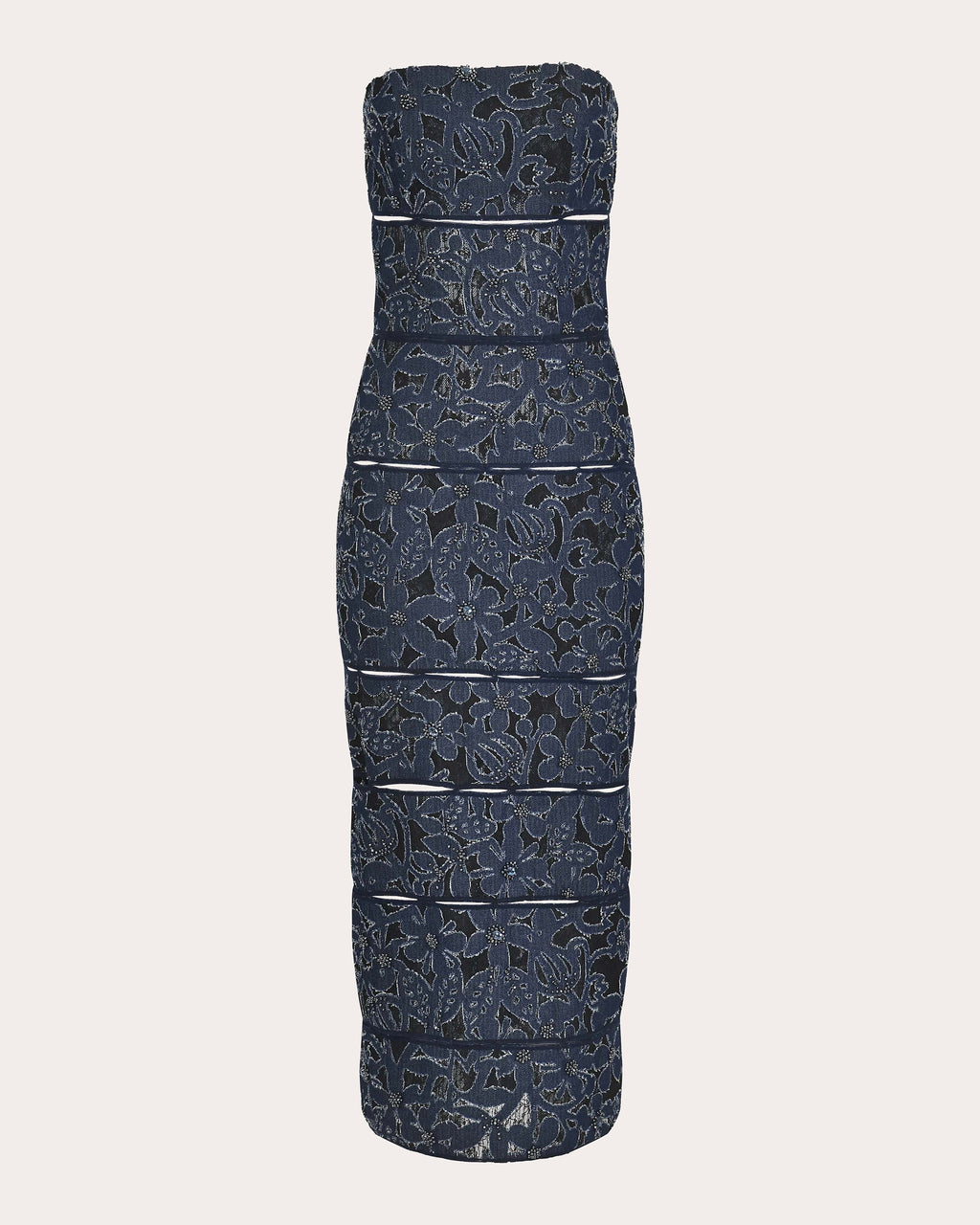 Flora Embroidered-Denim and Lace Midi Dress