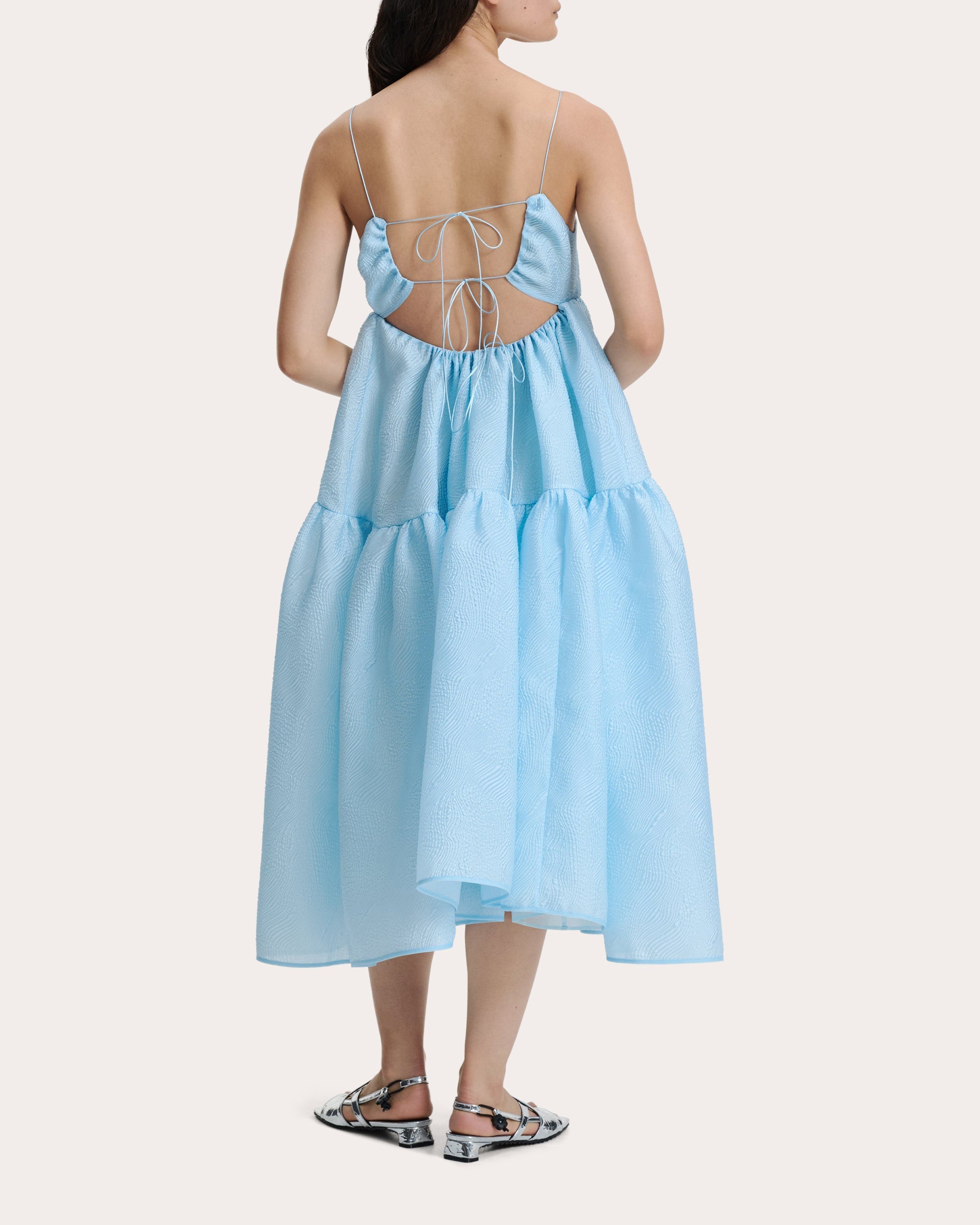 Sofie Tiered Matelassé Tie-Back Midi Dress