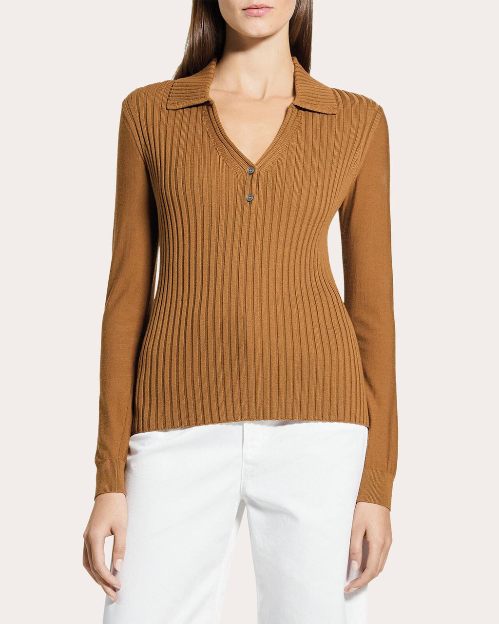 Ribbed Wool Collared Polo Sweater