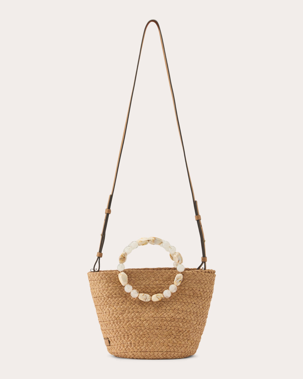Nacre Faux Pebble Embellished Braided Raffia Tote