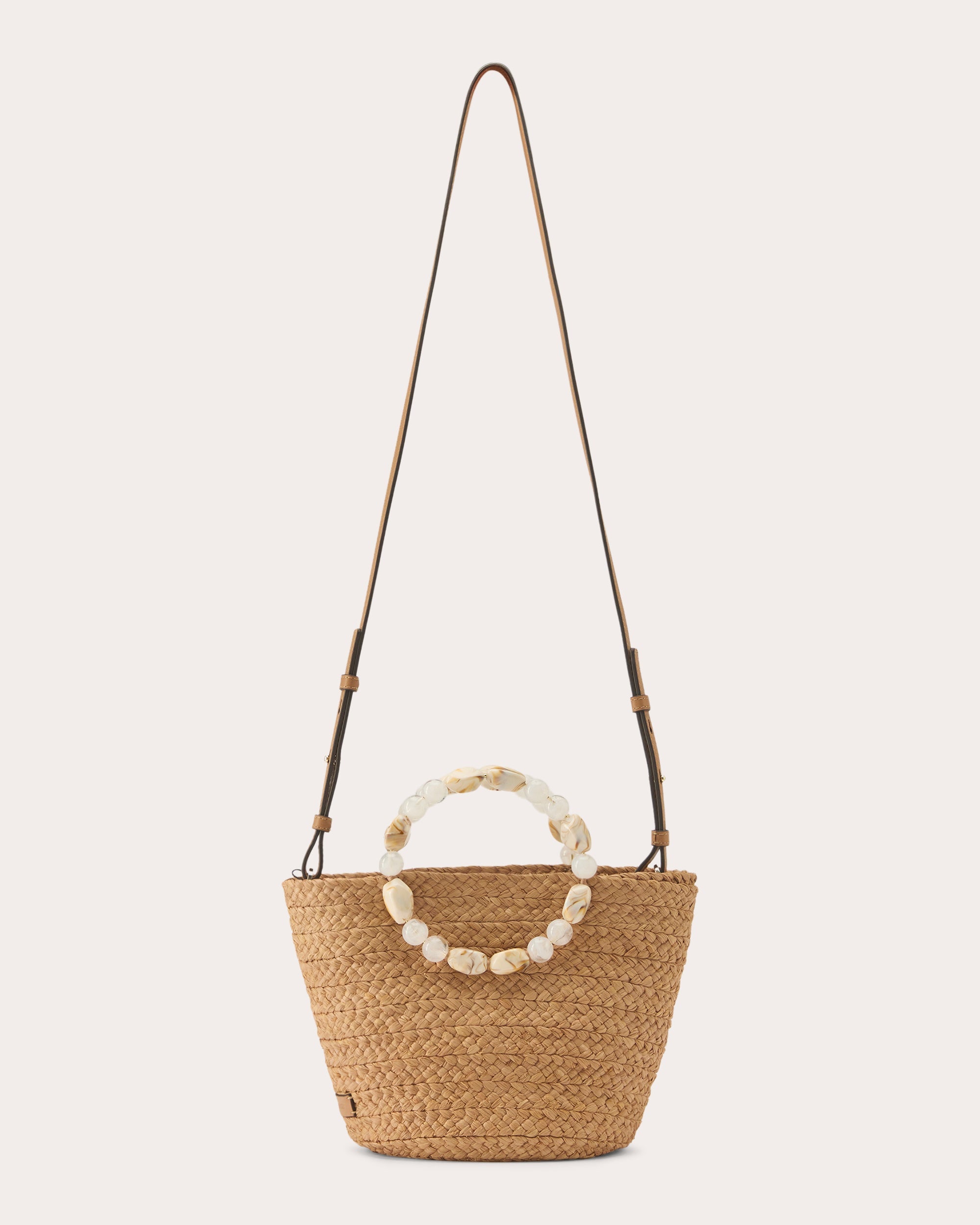 Nacre Faux Pebble Embellished Braided Raffia Tote