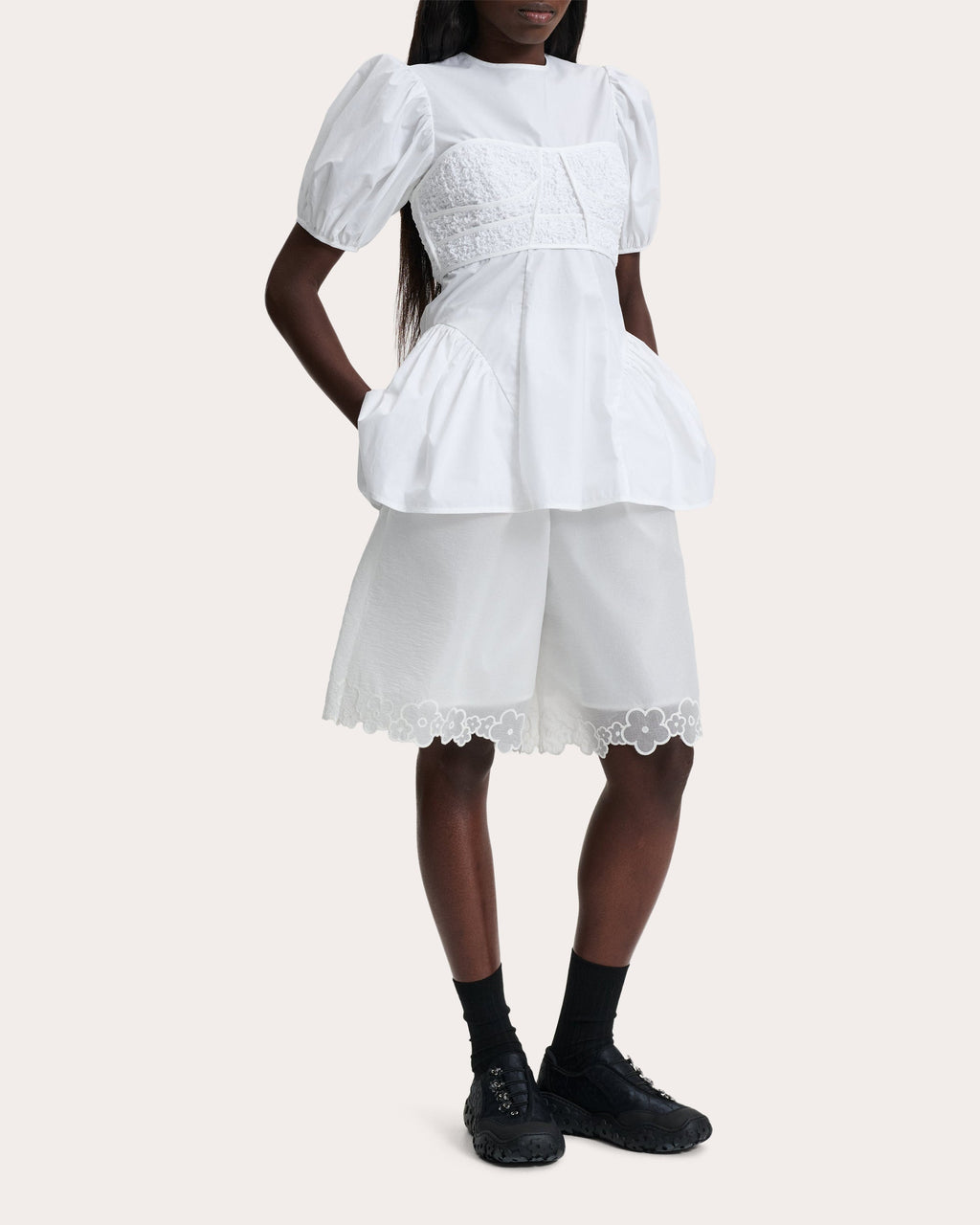 Conner Smocked Cotton Peplum Top