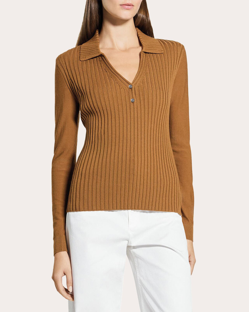 Ribbed Wool Collared Polo Sweater