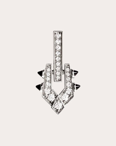 Spike Rhodium-Plated Sterling Silver Black Agate and Diamond Single Earring