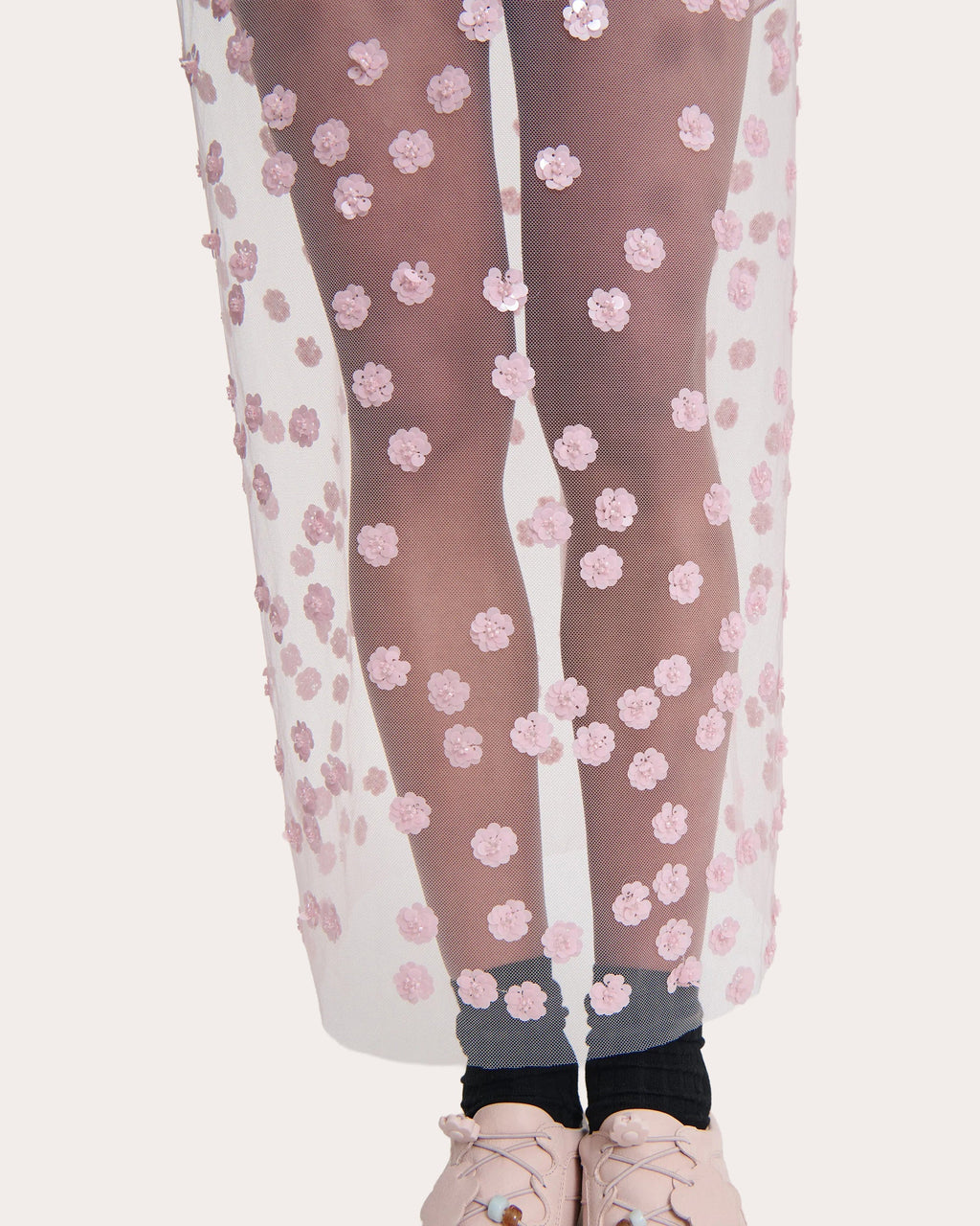 Gus Sequin Floral Sheer Tulle Pencil Skirt