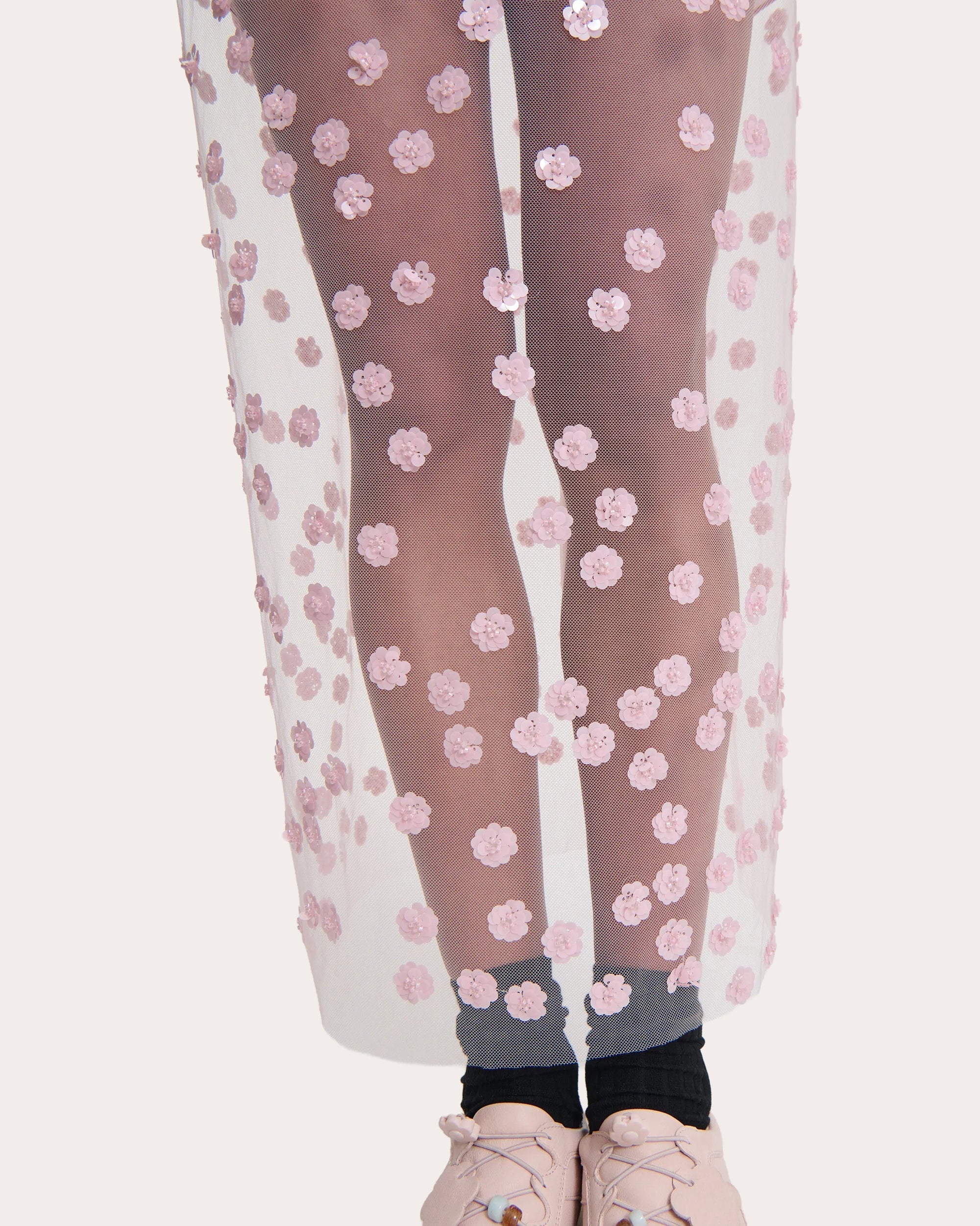 Gus Sequin Floral Sheer Tulle Pencil Skirt