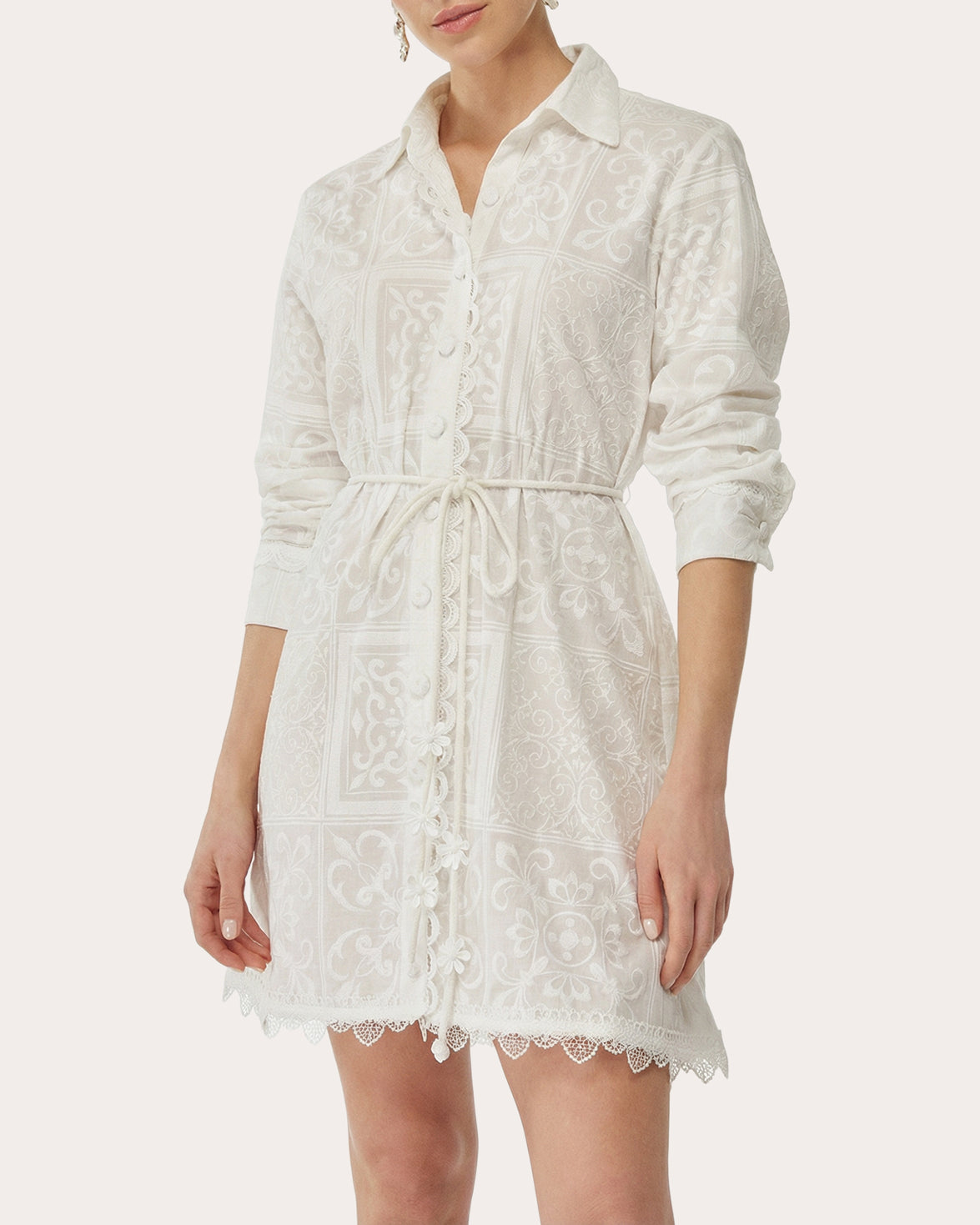 Alloria Embroidered Patchwork Shirt Dress