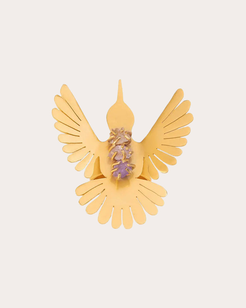 Amethyst & Rose Quartz Hummingbird Ring
