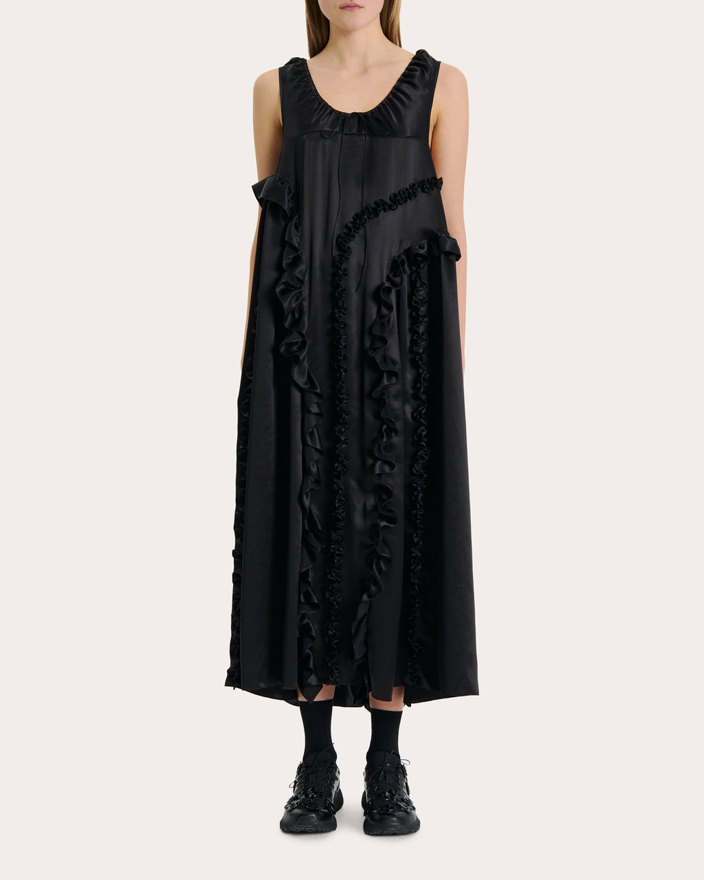 Opal Ruffled Silk-Satin Midi Dress