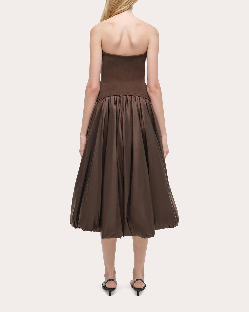 Izzy Knit Taffeta Gathered Strapless Midi Dress
