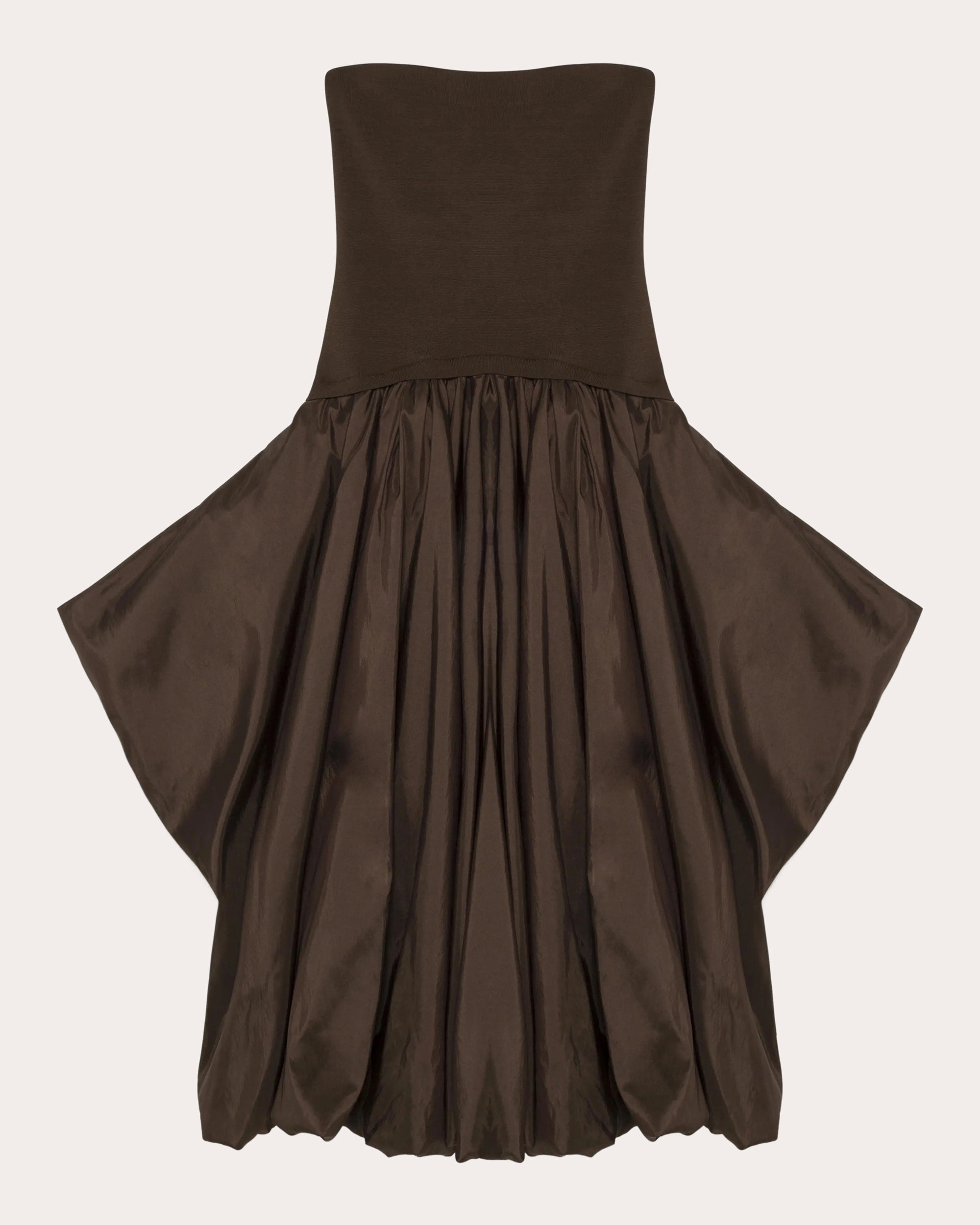 Izzy Knit Taffeta Gathered Strapless Midi Dress