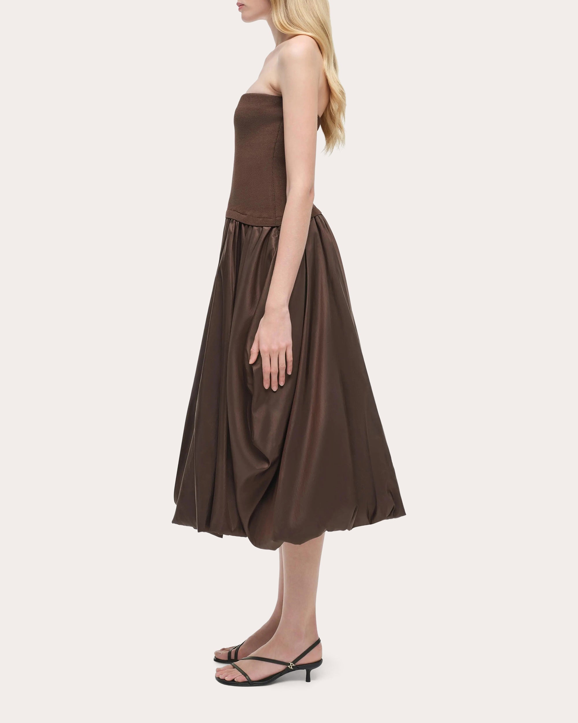 Izzy Knit Taffeta Gathered Strapless Midi Dress