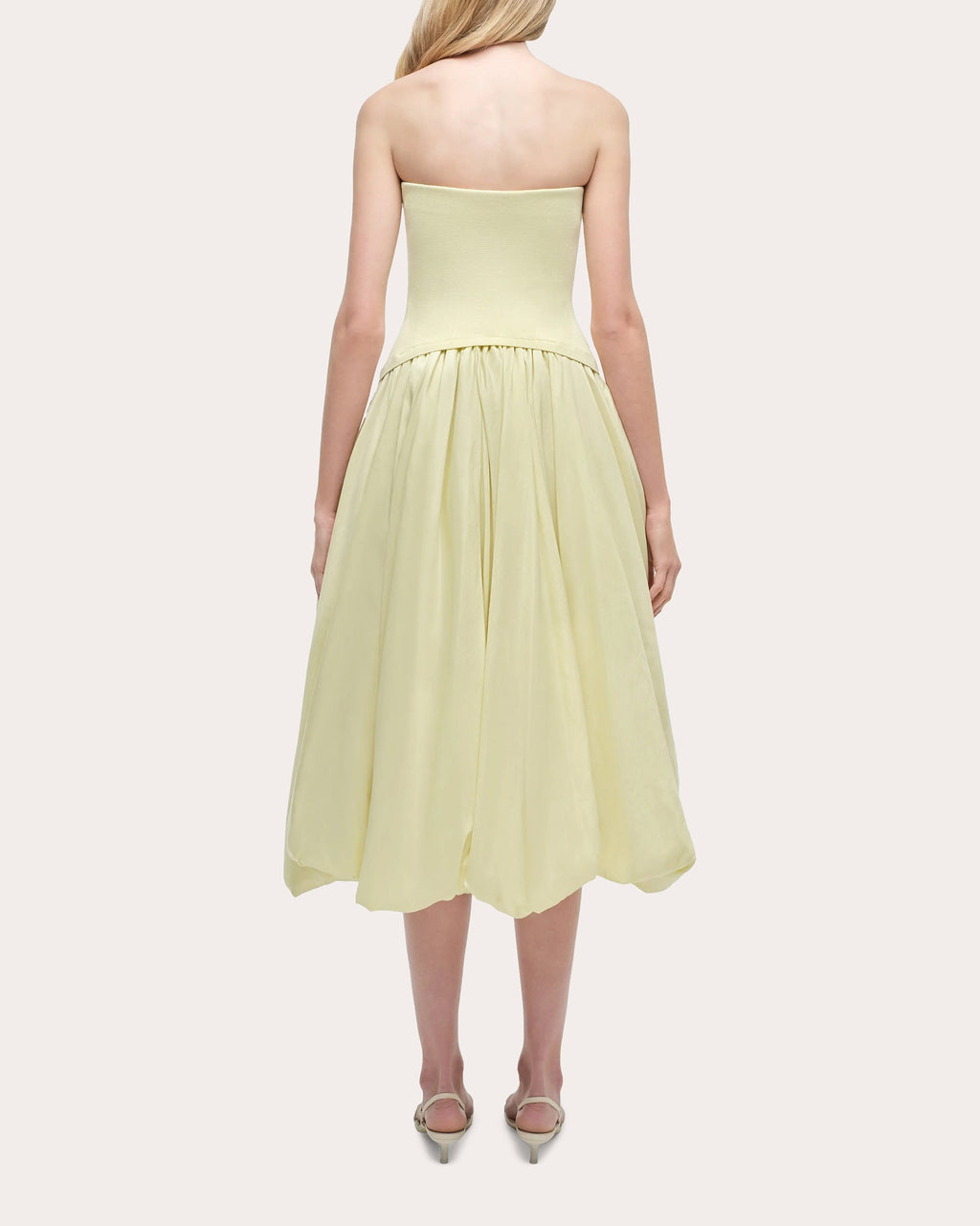 Izzy Knit Taffeta Gathered Strapless Midi Dress