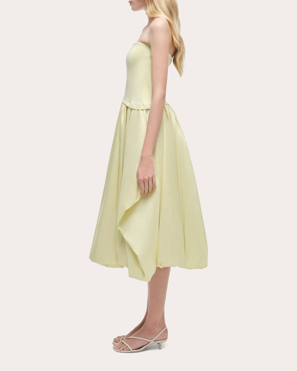 Izzy Knit Taffeta Gathered Strapless Midi Dress