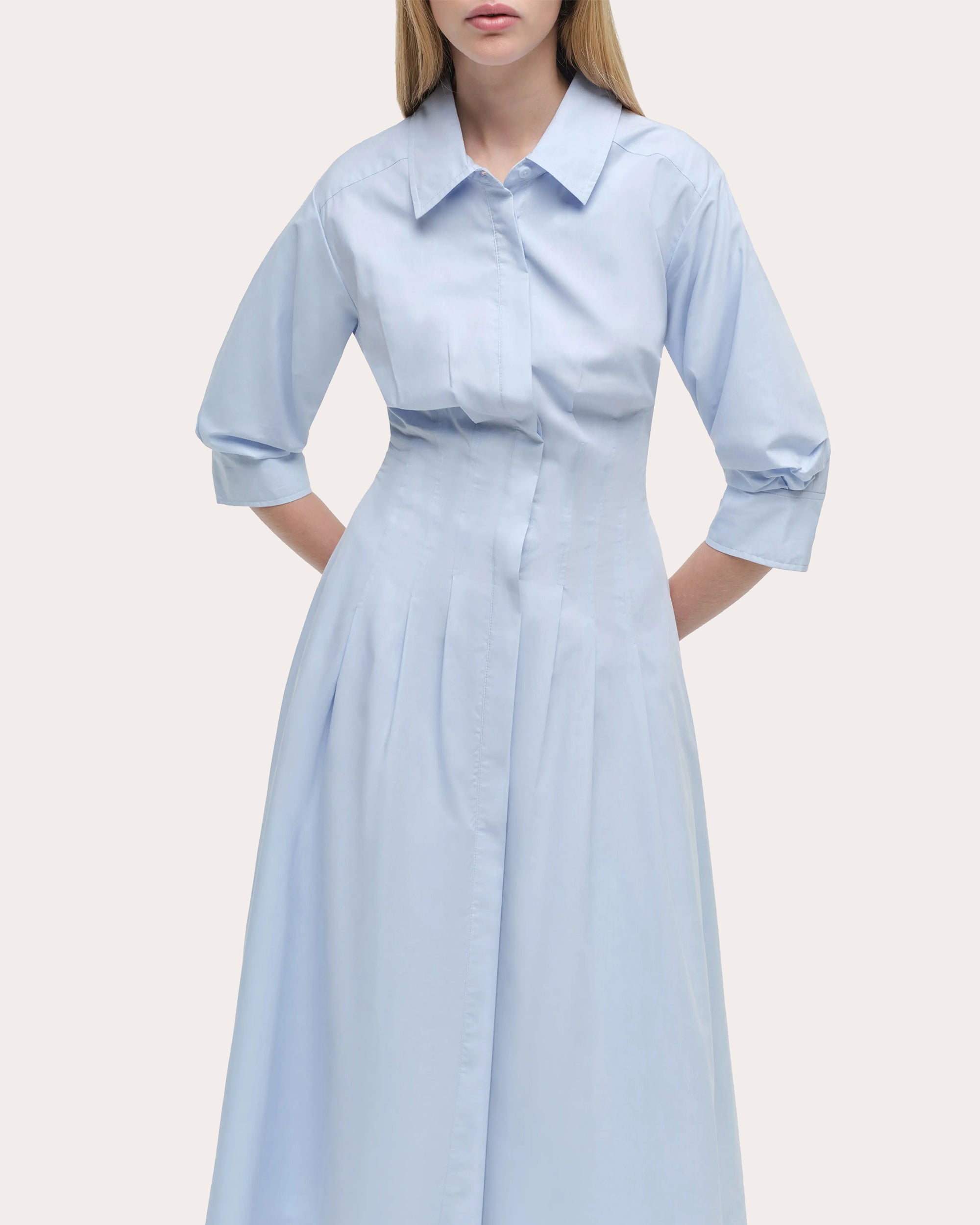 Jazz Pleated Poplin Midi Shirt Dress
