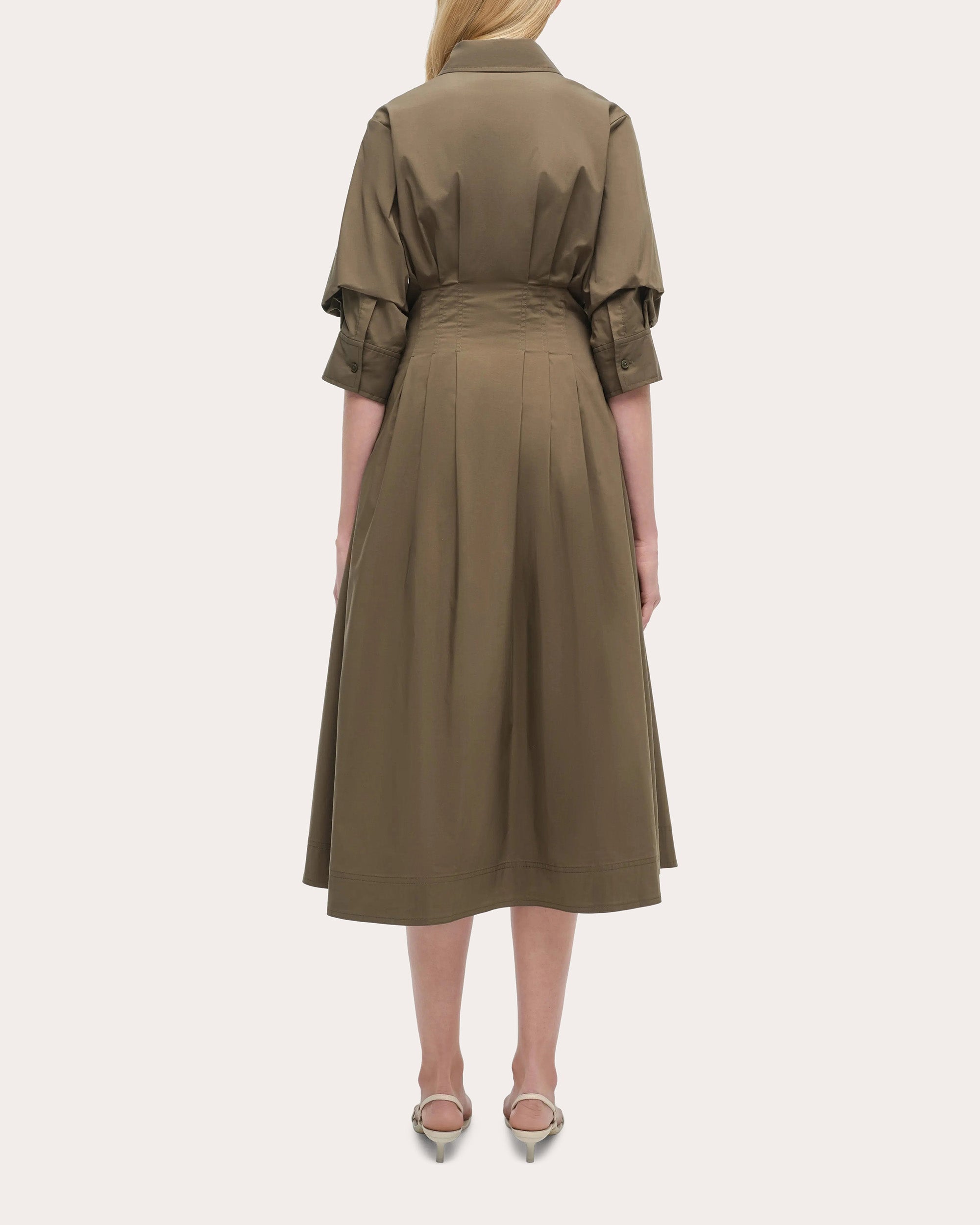 Jazz Pleated Poplin Midi Shirt Dress