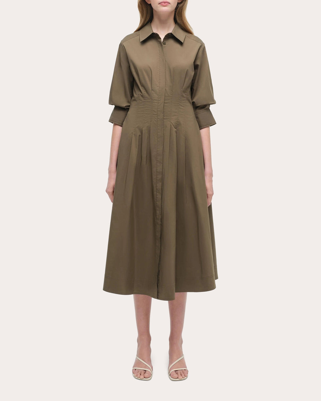 Jazz Pleated Poplin Midi Shirt Dress