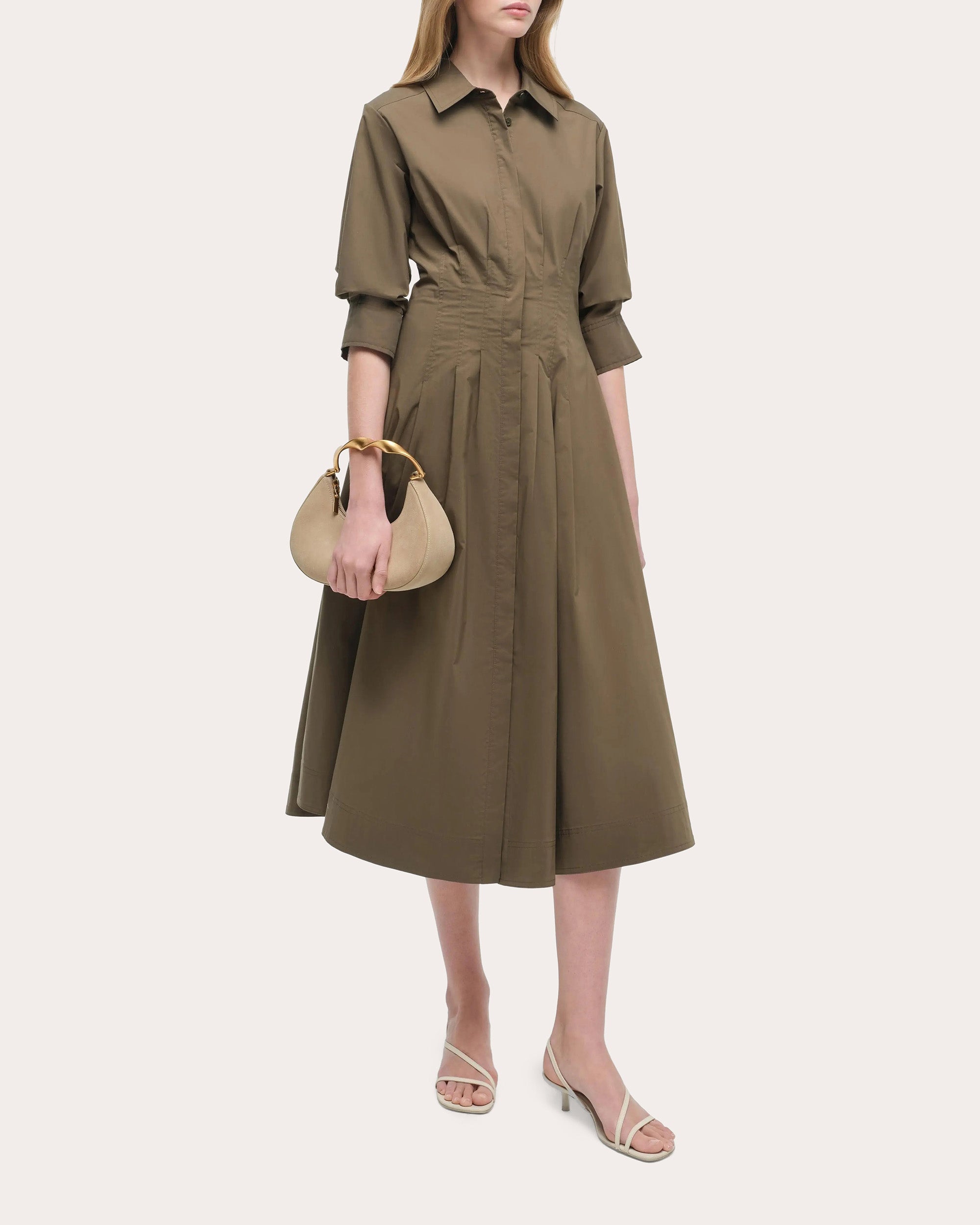 Jazz Pleated Poplin Midi Shirt Dress
