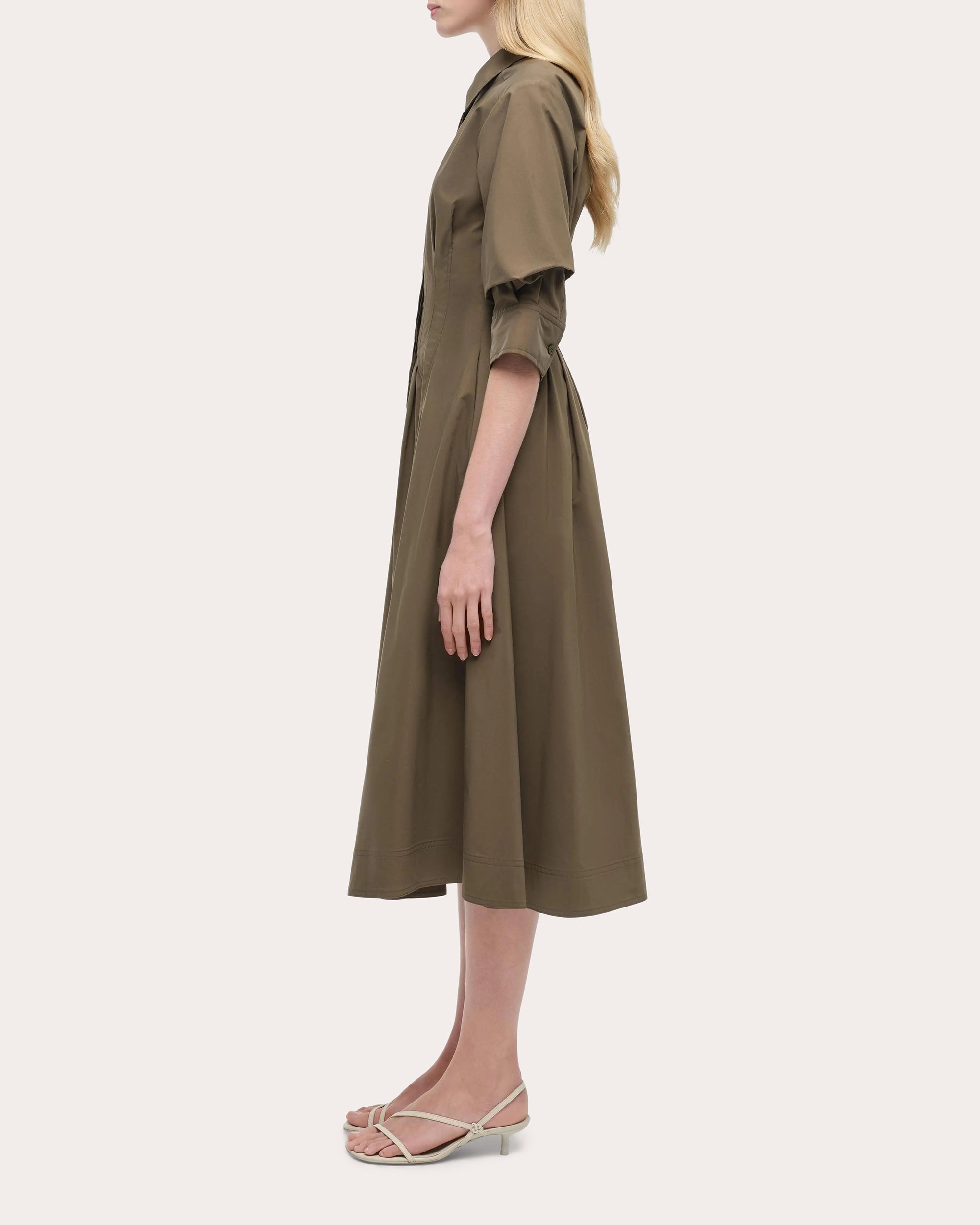 Jazz Pleated Poplin Midi Shirt Dress