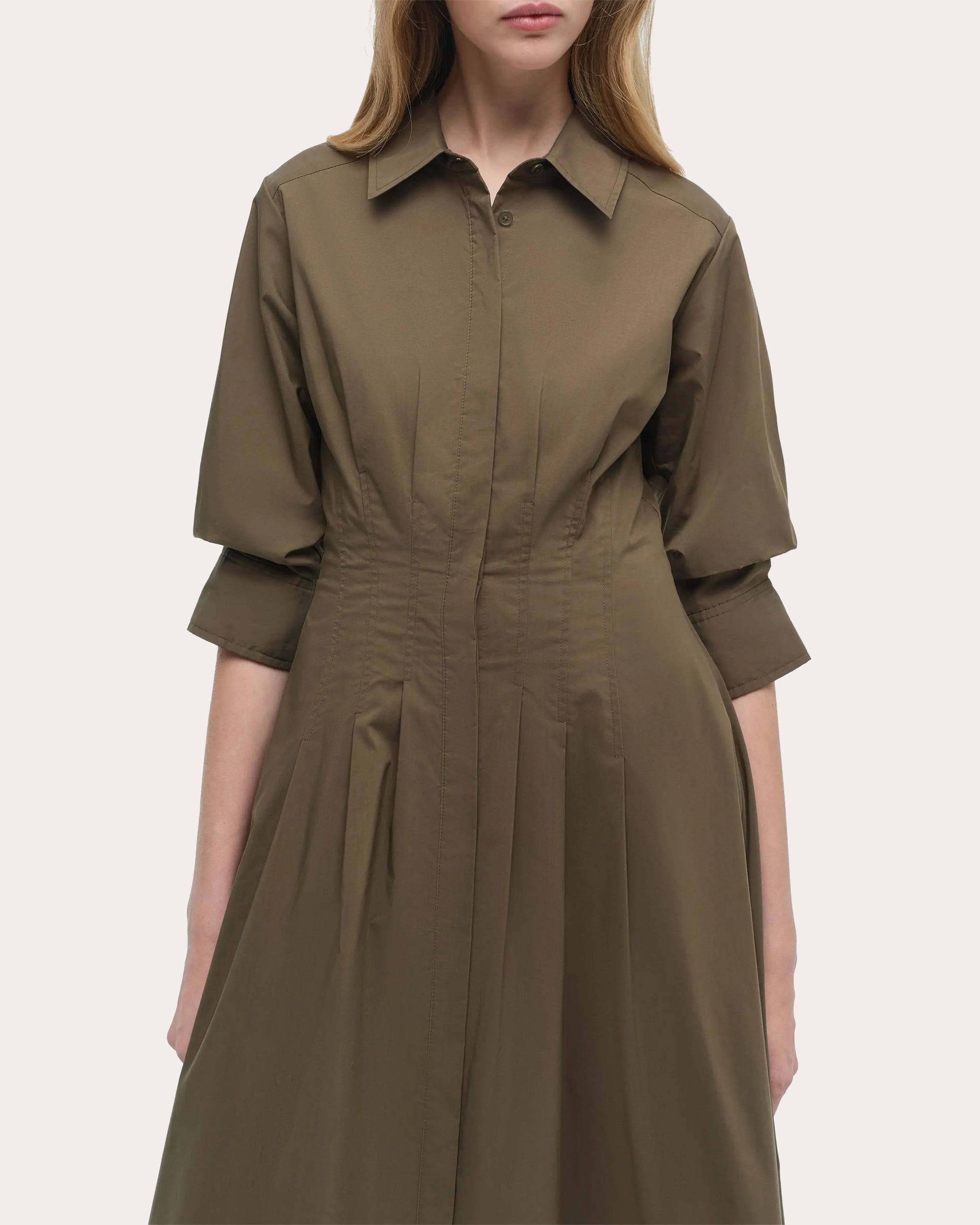 Jazz Pleated Poplin Midi Shirt Dress