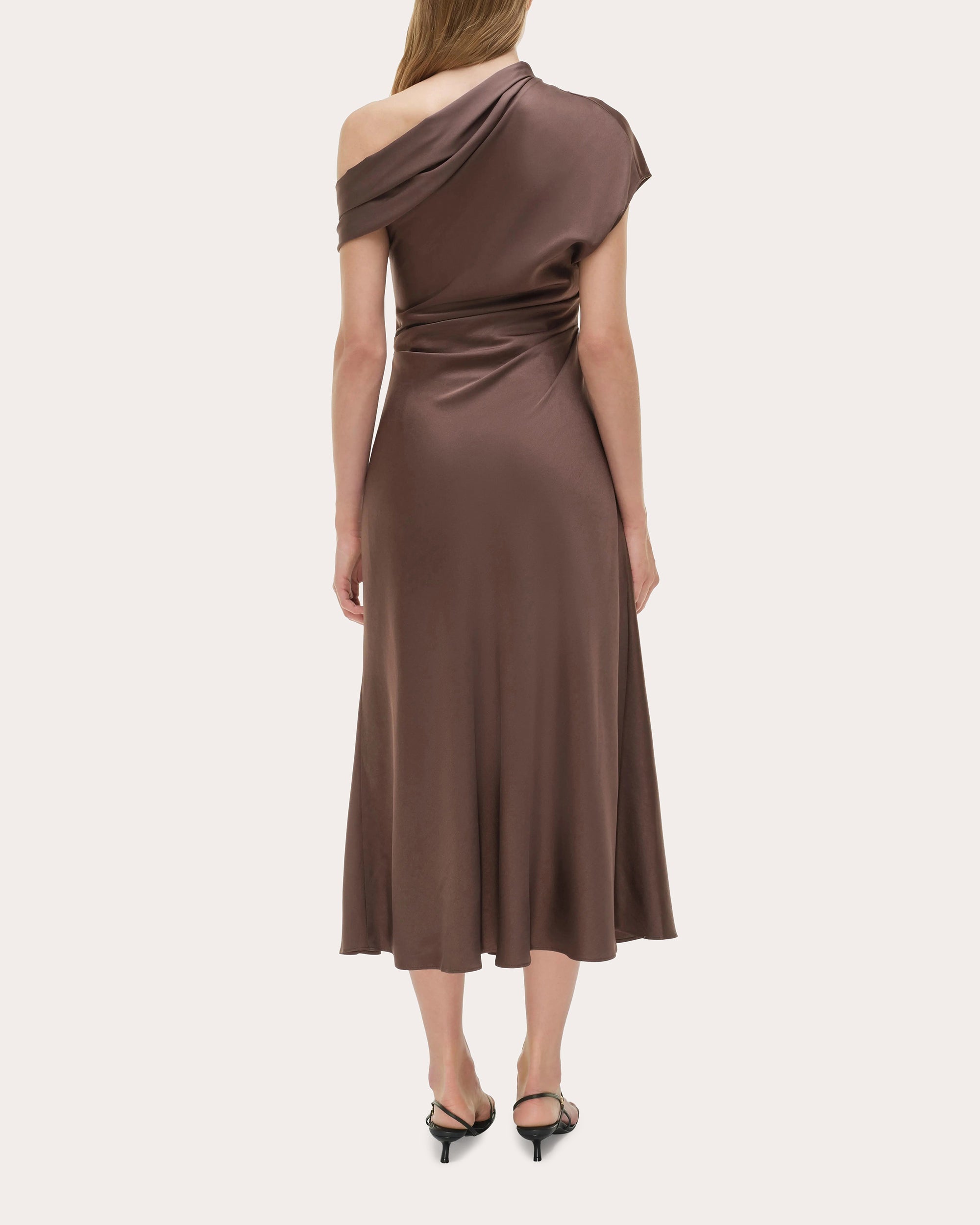 Joanna Satin Draped Asymmetric Midi Dress