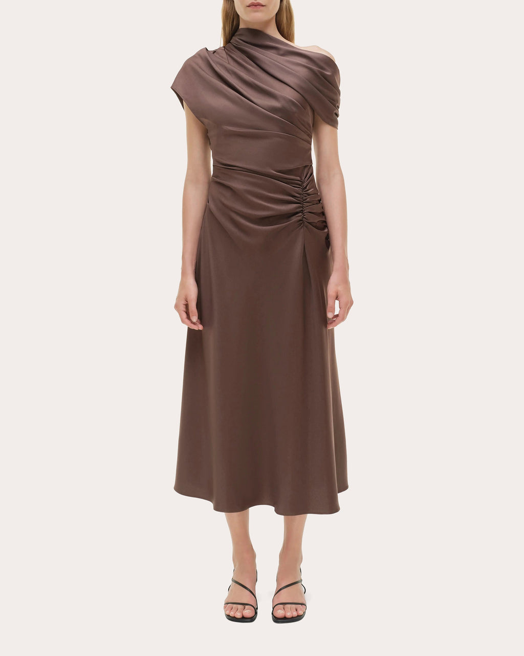 Joanna Satin Draped Asymmetric Midi Dress
