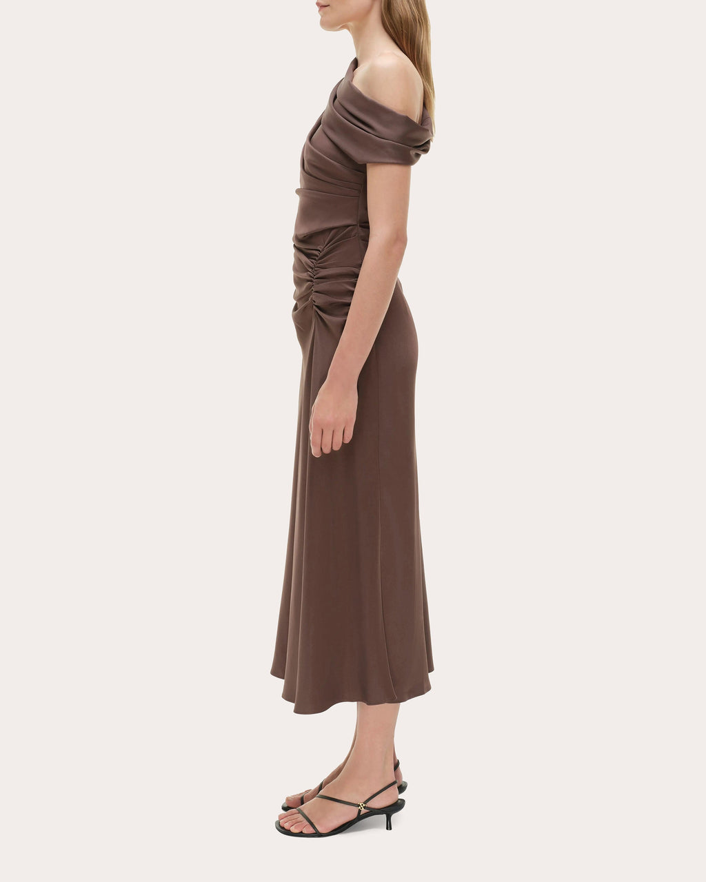 Joanna Satin Draped Asymmetric Midi Dress